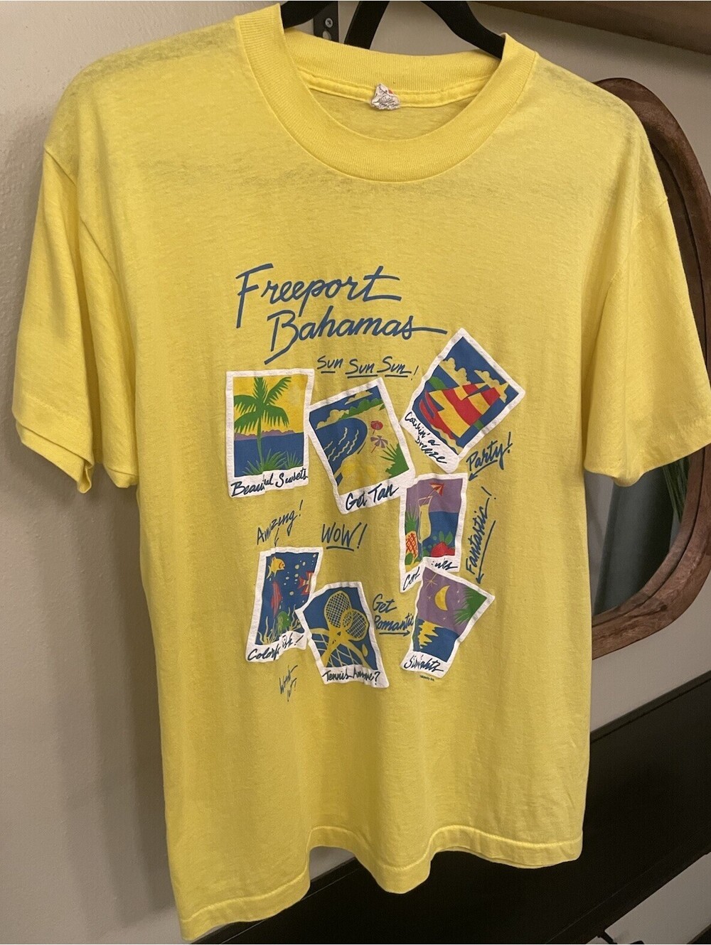 Vintage Freeport Bahamas Yellow T Shirt Size XL